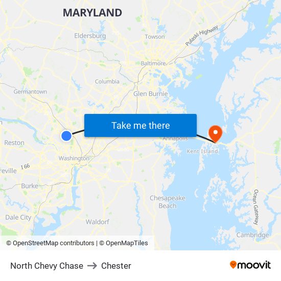 North Chevy Chase to Chester map