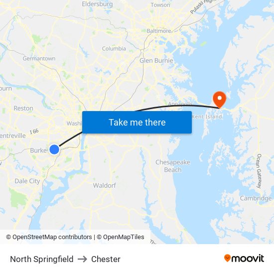 North Springfield to Chester map