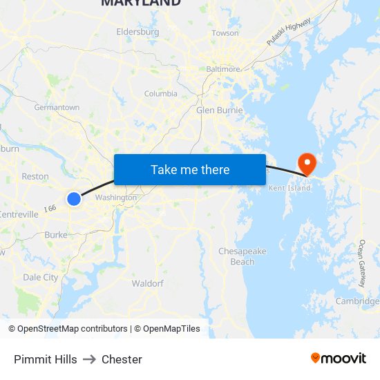 Pimmit Hills to Chester map