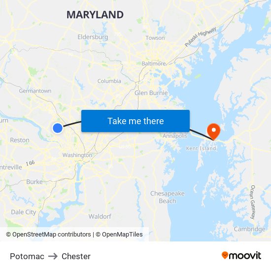 Potomac to Chester map