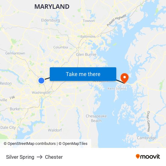 Silver Spring to Chester map