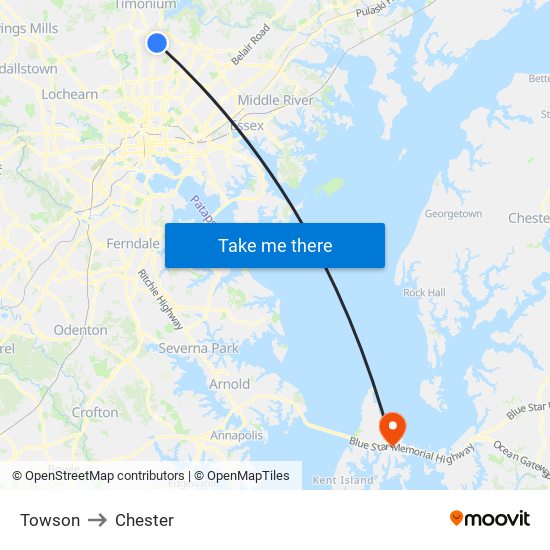 Towson to Chester map