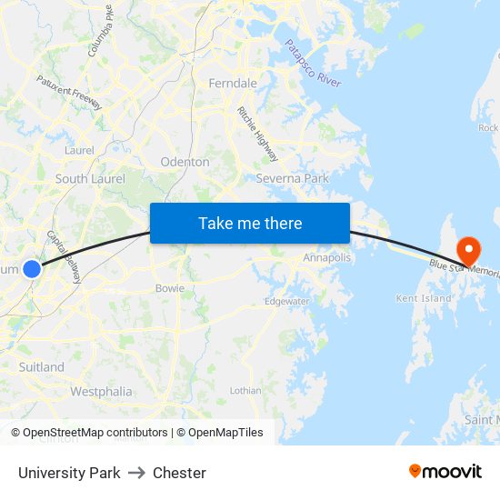 University Park to Chester map