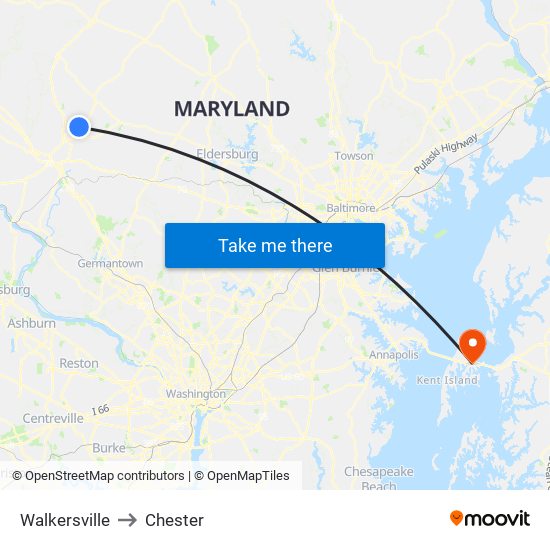 Walkersville to Chester map