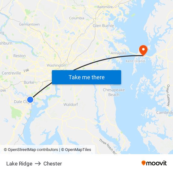 Lake Ridge to Chester map