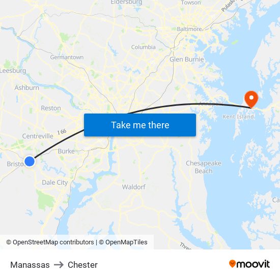 Manassas to Chester map