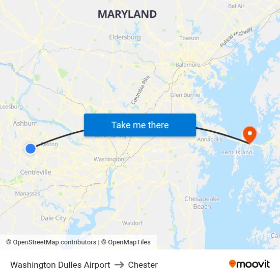 Washington Dulles Airport to Chester map