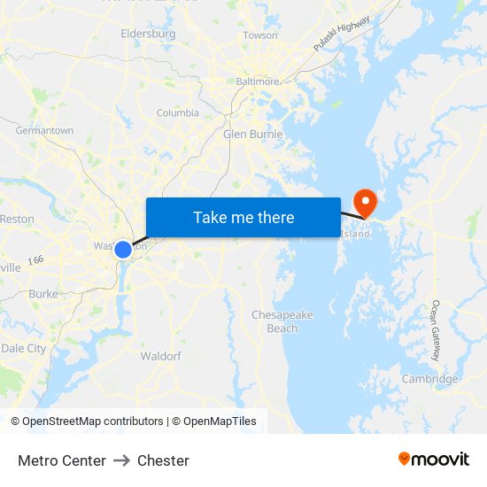 Metro Center to Chester map