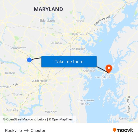 Rockville to Chester map