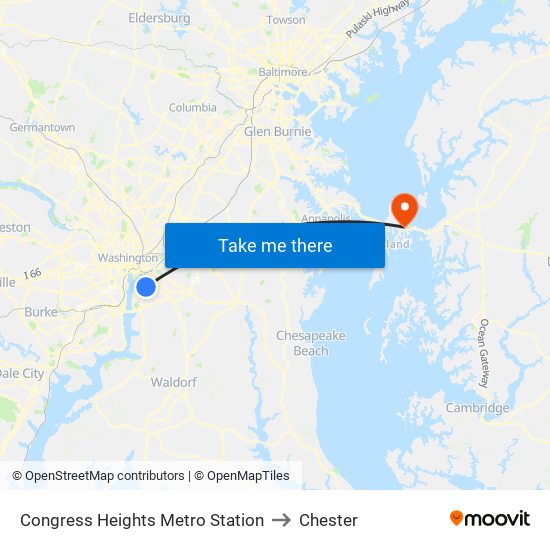 Congress Heights Metro Station to Chester map