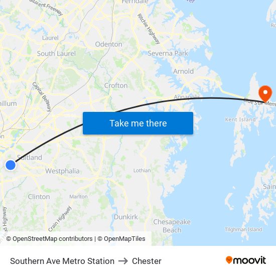 Southern Ave Metro Station to Chester map