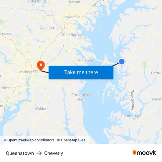 Queenstown to Cheverly map