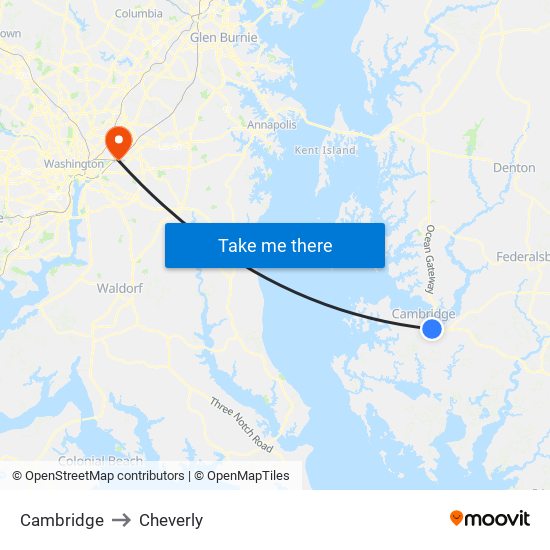 Cambridge to Cheverly map