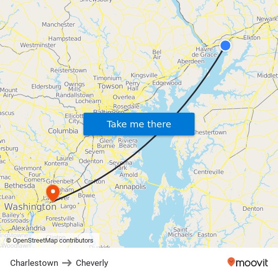 Charlestown to Cheverly map