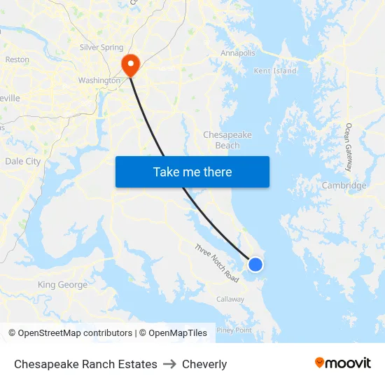 Chesapeake Ranch Estates to Cheverly map