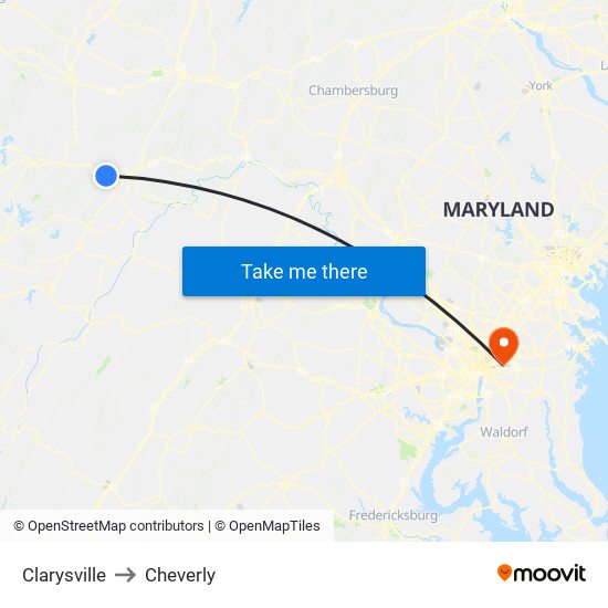 Clarysville to Cheverly map