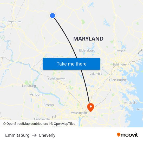 Emmitsburg to Cheverly map