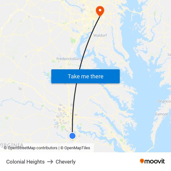 Colonial Heights to Cheverly map