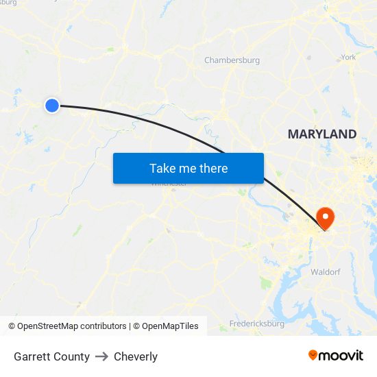 Garrett County to Cheverly map