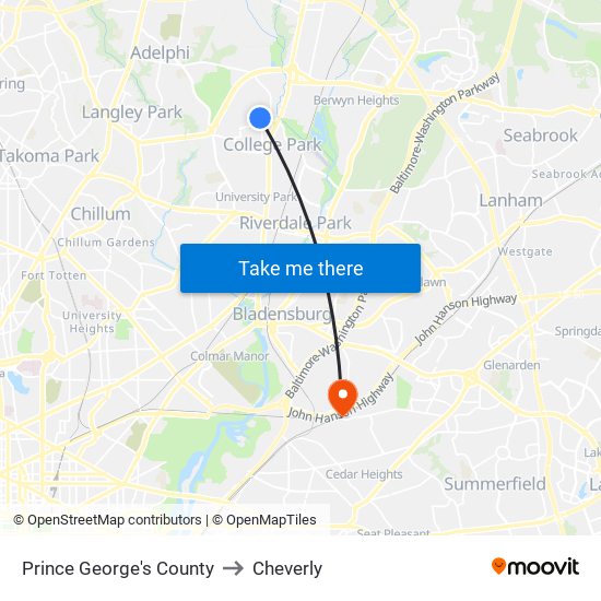 Prince George's County to Cheverly map
