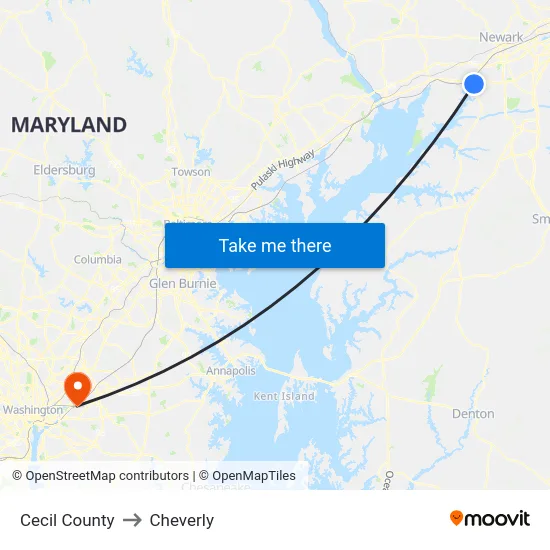 Cecil County to Cheverly map