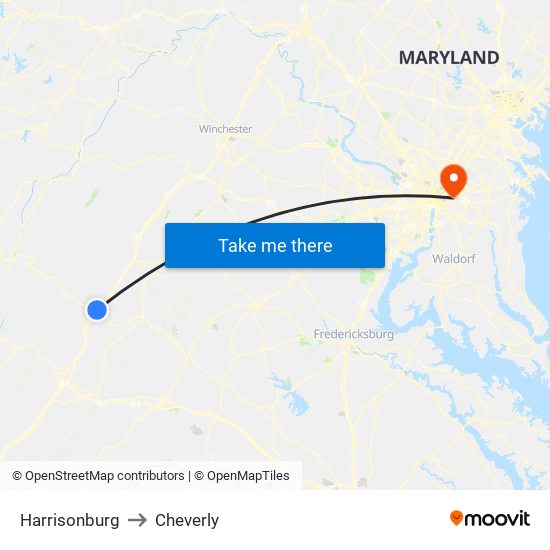 Harrisonburg to Cheverly map