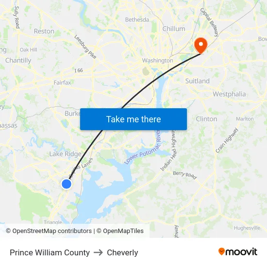 Prince William County to Cheverly map