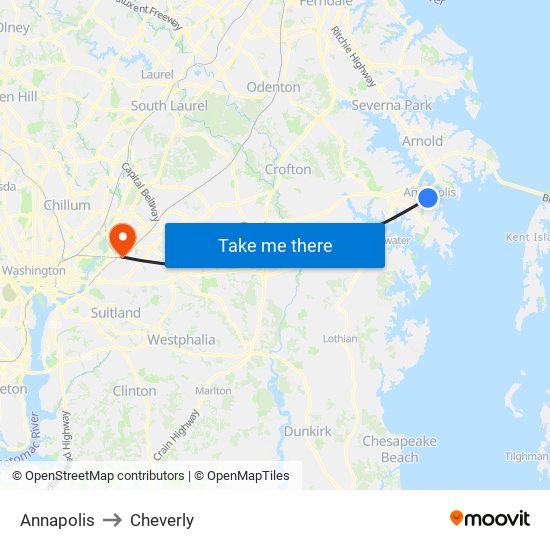 Annapolis to Cheverly map