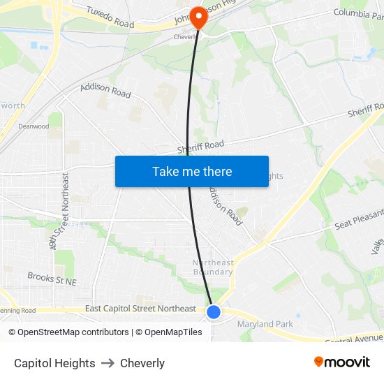Capitol Heights to Cheverly map