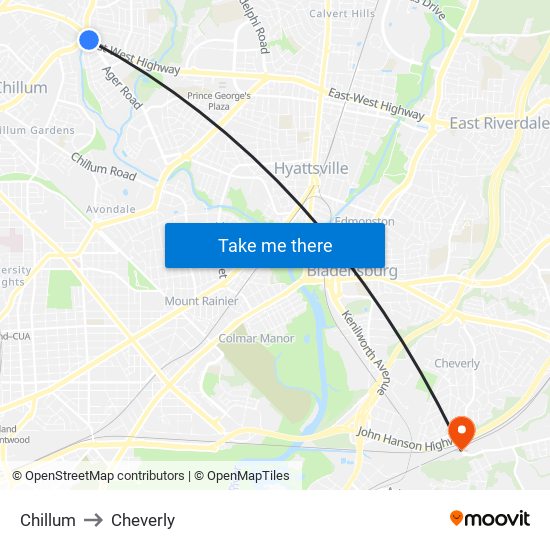 Chillum to Cheverly map