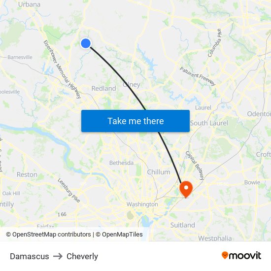 Damascus to Cheverly map