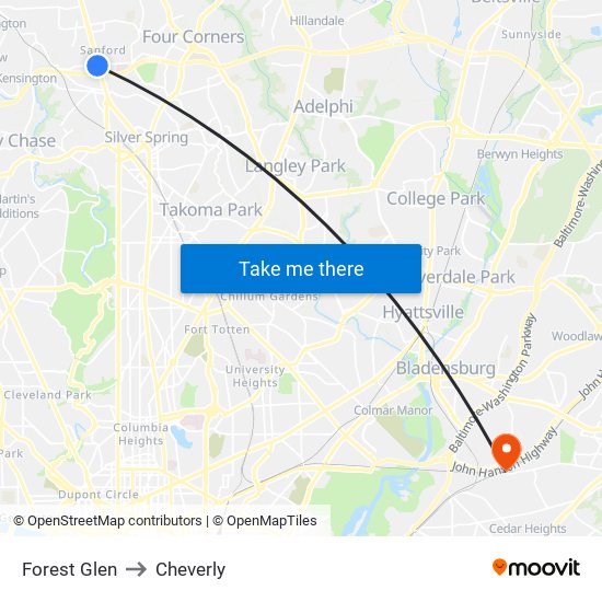 Forest Glen to Cheverly map