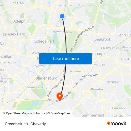 Greenbelt to Cheverly map