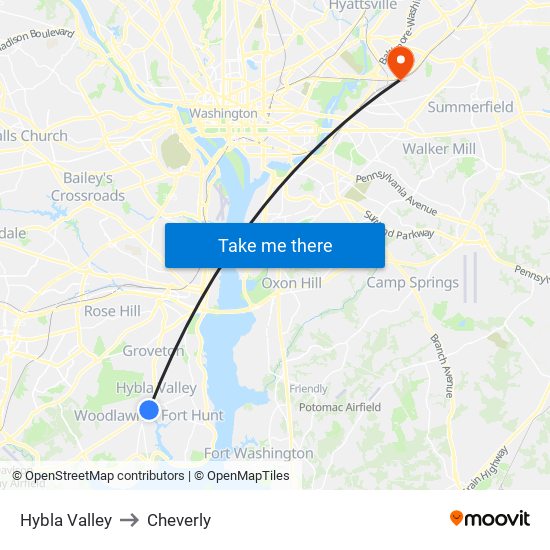 Hybla Valley to Cheverly map