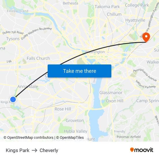 Kings Park to Cheverly map
