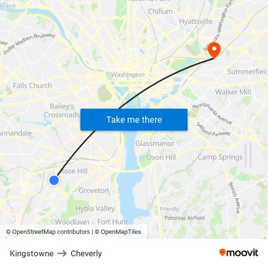 Kingstowne to Cheverly map