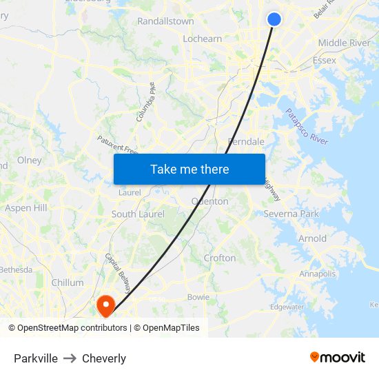 Parkville to Cheverly map