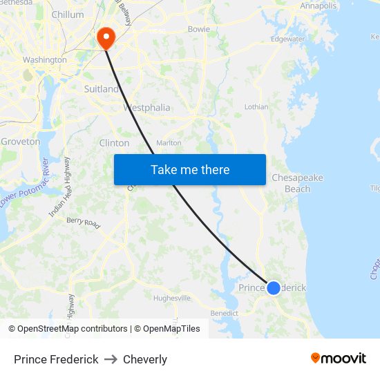 Prince Frederick to Cheverly map
