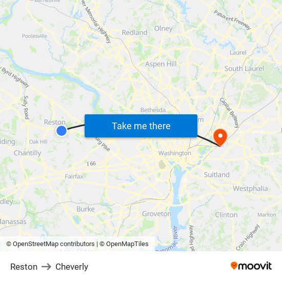 Reston to Cheverly map