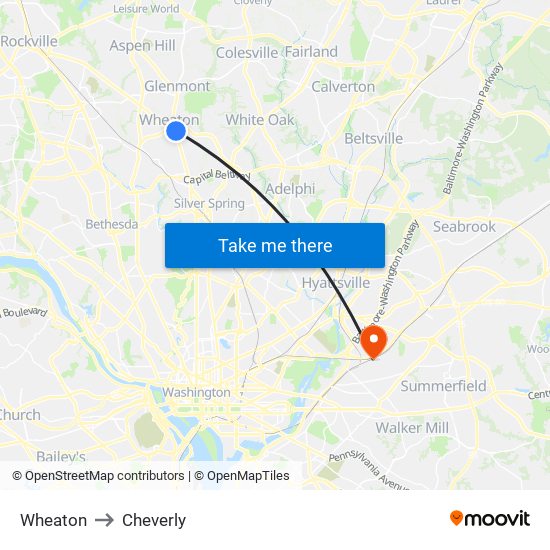 Wheaton to Cheverly map