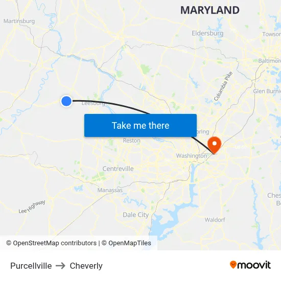 Purcellville to Cheverly map