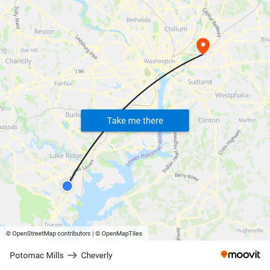 Potomac Mills to Cheverly map