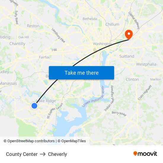 County Center to Cheverly map