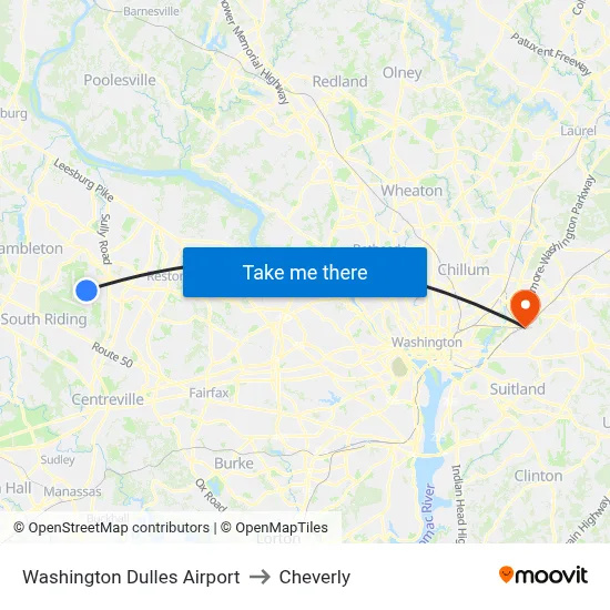Washington Dulles Airport to Cheverly map