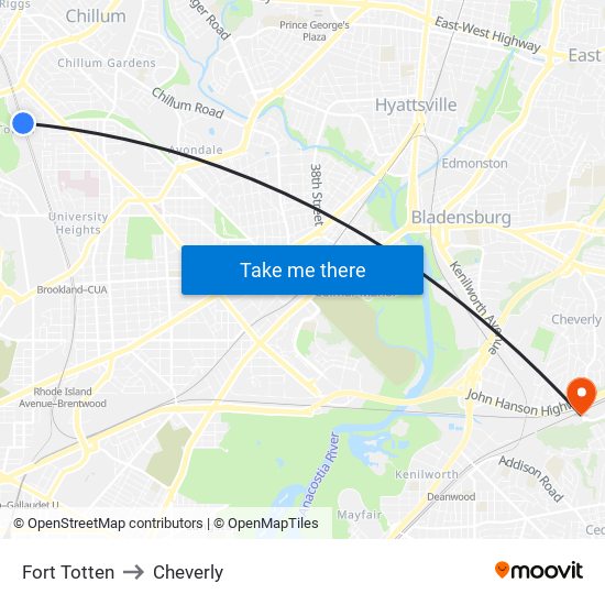 Fort Totten to Cheverly map