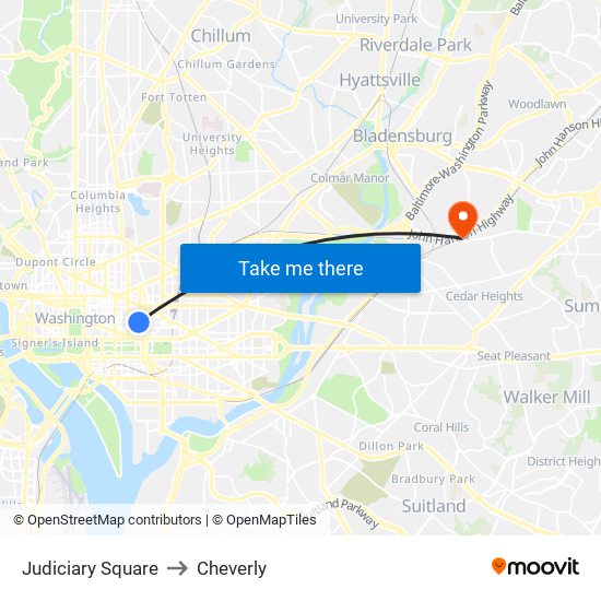 Judiciary Square to Cheverly map