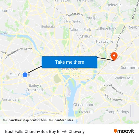East Falls Church+Bus Bay B to Cheverly map