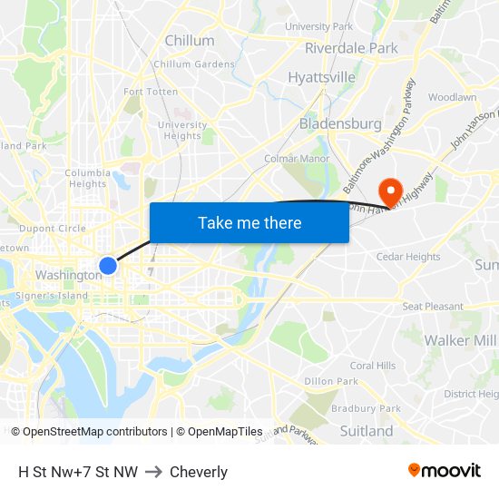 H St Nw+7 St NW to Cheverly map