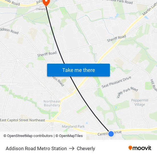 Addison Road Metro Station to Cheverly map