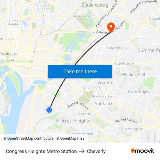 Congress Heights Metro Station to Cheverly map